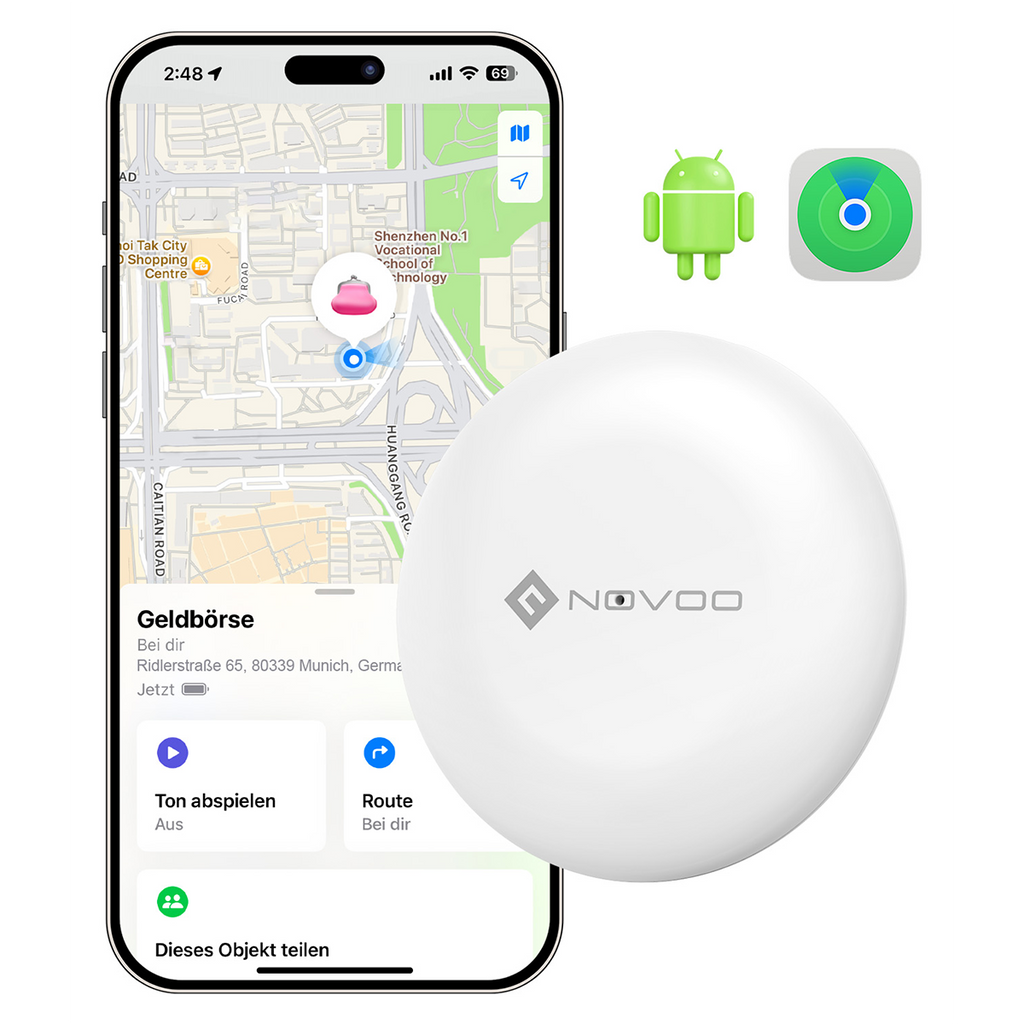 NOVOO Localisateur de clés intelligent Air Tag compatible avec Apple Où est ? APP(iOS) ou Google, Bluetooth KeyFinder Batterie remplaçable pour