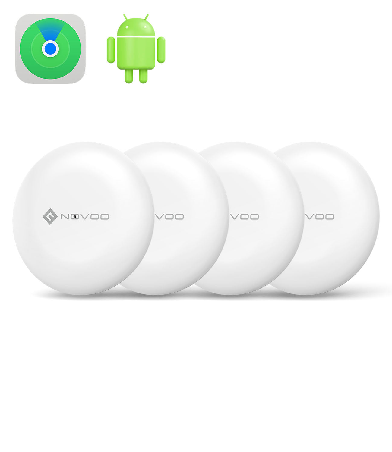 NOVOO Air Tag Lot de 4 Localisateurs de Clés Intelligents Compatibles avec Apple ou Google, Localisateurs d’Objets Bluetooth pour Valises/Portefeuilles/Clés/Sacs/Bagages, Batterie Remplaçable