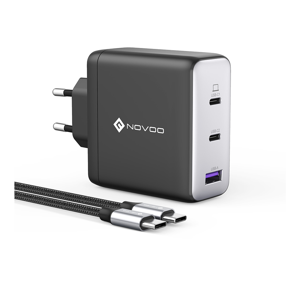 NOVOO Chargeur 120W USB C Rapide 3 Ports avec GaN Tech Compatible avec iPhone 15 Plus Pro Max 14 13 Pro 12 Galaxy S23 Ultra Plus S22 MacBook Pro Air M1 M2