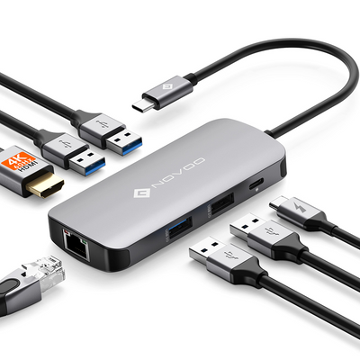 NOVOO R7Pro Mulitport Adaptateur USB C vers Ethernet, 7 en 1 Hub USB C vers HDMI 4K@60Hz, 100W PD Port de Recharge, USB x 4, USBC Hub pour MacBook Pro MacBook Air Chromebook