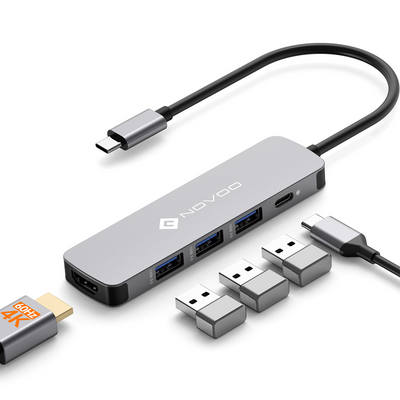 NOVOO R5PD Adaptateur USB C, 5-en-1 Hub USB C vers HDMI 4K@60Hz, 3 X USB 3.0, PD 100W USBC Hub pour Macbook Air Macbook Pro Surface Galaxy Lenovo Chromebook