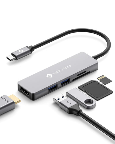 NOVOO Hub USB C HDMI, USB-C vers HDMI 4K, Lecteur de Carte SD & Micro SD, 2 x USB 3.0, Adaptateur USB C en Aluminium pour MacBook Pro