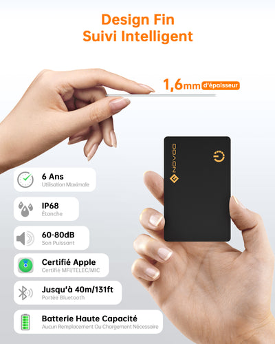 NOVOO Air Smart Tag Card Tracker Carte de suivi IP68 étanche Fonctionne avec Apple Find My (iOS uniquement), Bluetooth Item Finder Trieur d'objets