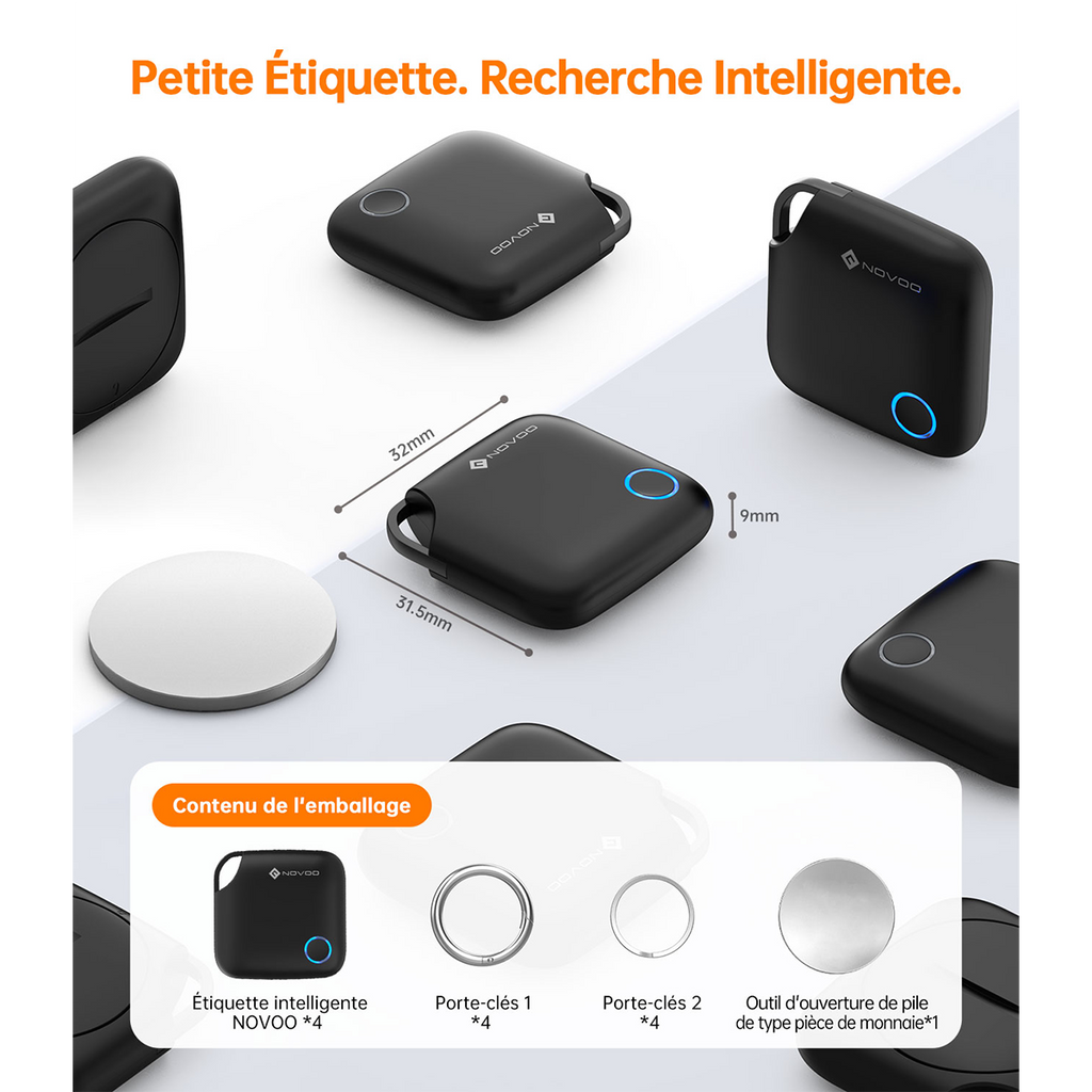 NOVOO Smart Tag - Localisateur de Clé 4-Pack Compatible avec Apple Find My | Alternative au Apple AirTag