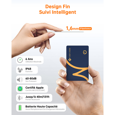 NOVOO Smart Air Tag Traceur Carte Bluetooth Localisateurs d’Objets Ultra-Fin Wallet Tracker Compatible avec Apple Localiser (iOS Uniquement) pour Portefeuille Clés Bagages Valise