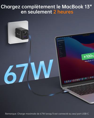 NOVOO Chargeur USB C Rapide 67W 3 Ports avec GaN Tech, Chargeur Rapide Compatible avec iPhone 15 Plus Pro Max 14 13 Pro 12 Galaxy S23 Ultra Plus S22 MacBook Pro Air M1 M2 iPad Pro