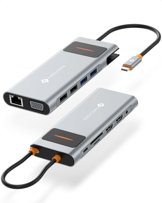 NOVOO 12 in 1 USB C Hub Multiport Adapter Dual Monitor 2 HDMI VGA Ethernet USB C to USB 4 100W PD