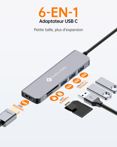 NOVOO 6 IN 1 TYPE C HUB ADAPTER DONGLE WITH 4K HDMI