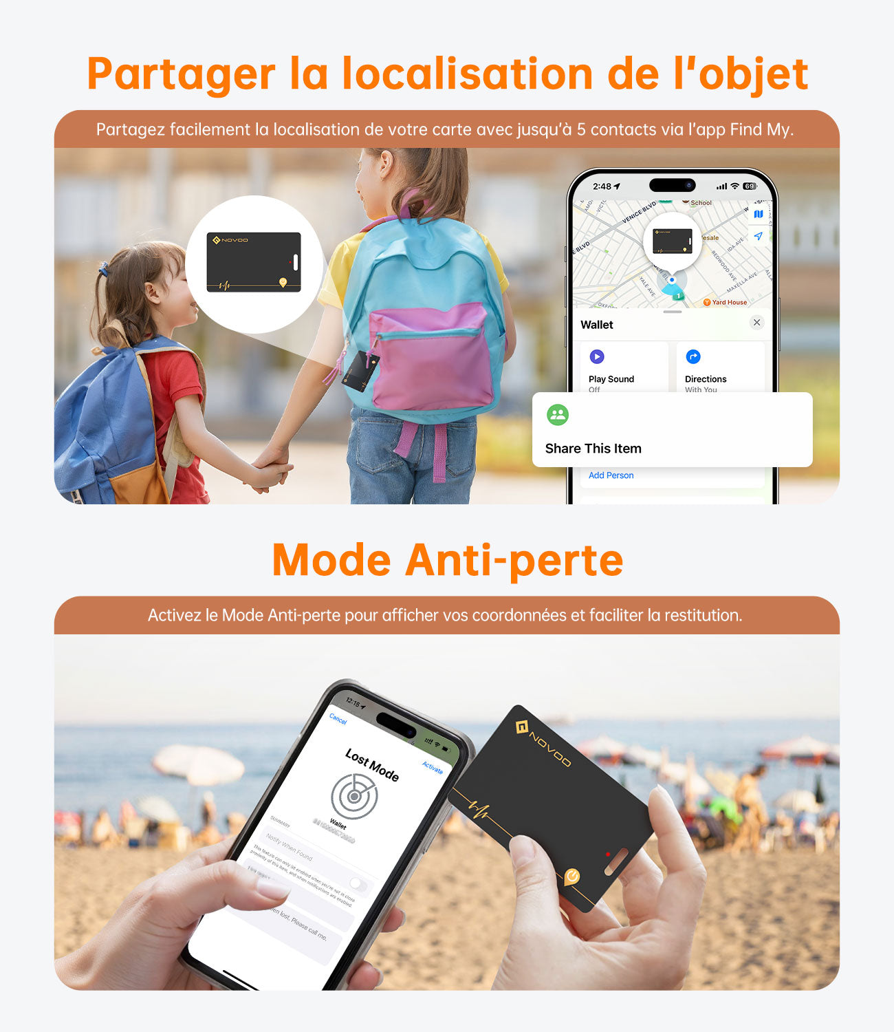 Carte Air Tag NOVOO — Traceur Bluetooth Rechargeable Sans Fil, Étanche IP68 pour Portefeuille & Bagages