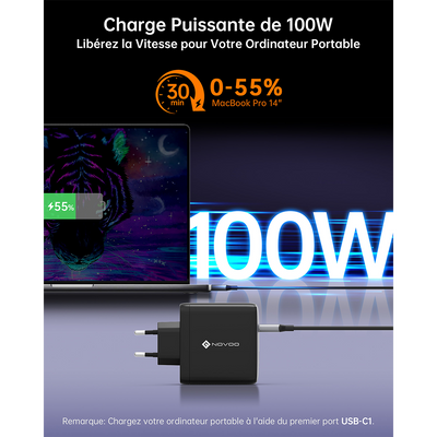 NOVOO Chargeur 120W USB C Rapide 3 Ports avec GaN Tech Compatible avec iPhone 15 Plus Pro Max 14 13 Pro 12 Galaxy S23 Ultra Plus S22 MacBook Pro Air M1 M2