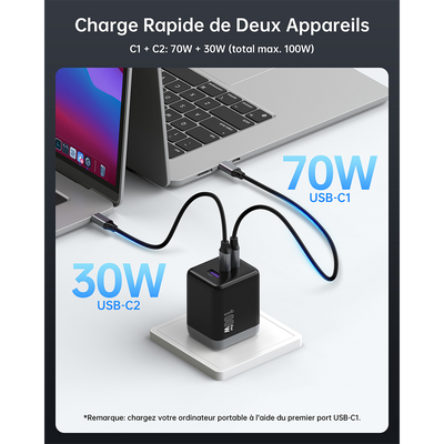 NOVOO Chargeur pour Macbook Pro/Air, 100W Chargeur USB C Rapide pour MacBook Pro 16/15/ 14/13, MacBook Air 2020/2019/ 2018, iPad Pro Multiport Chargeur + 1 Câbles