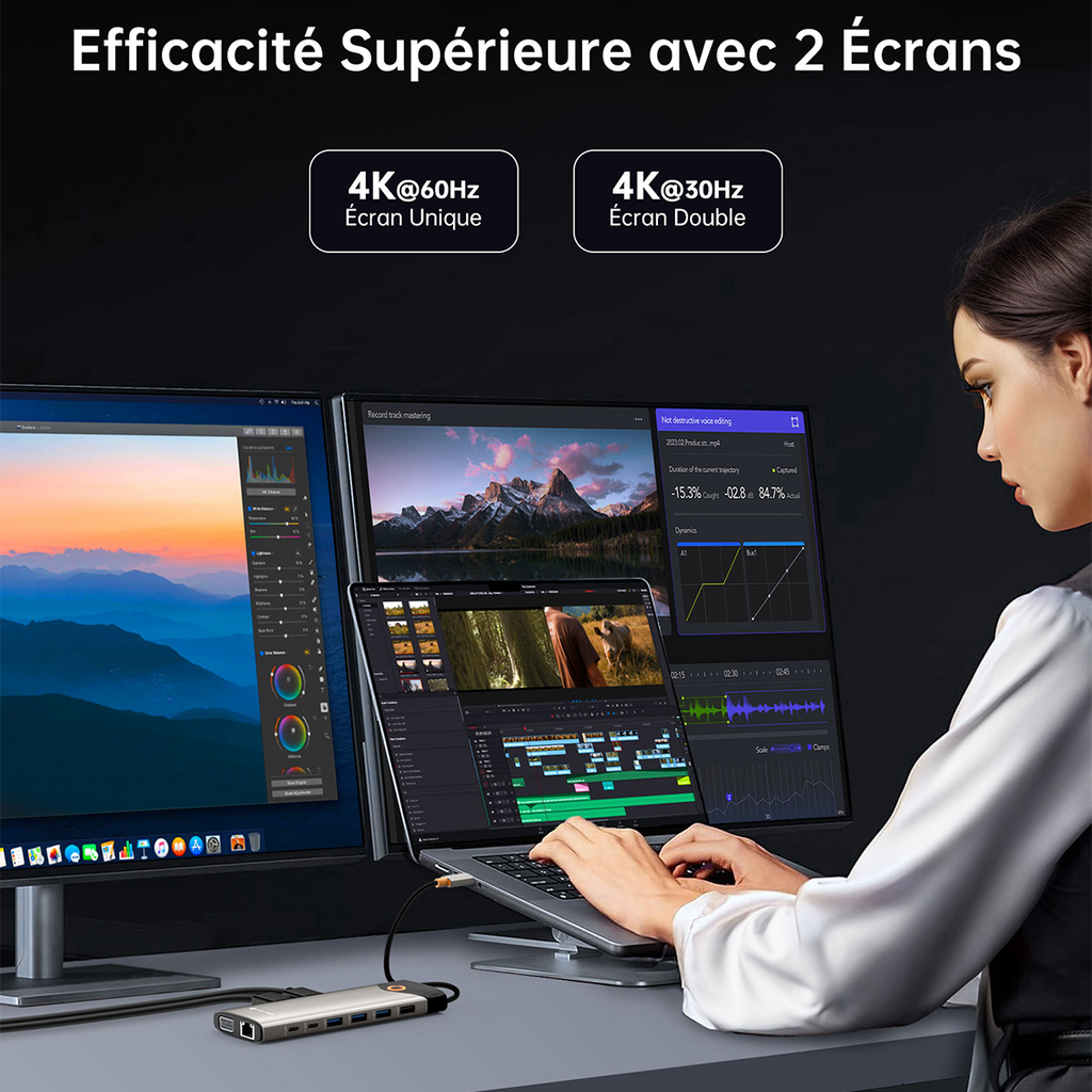 Station d'accueil USB-C Hub multiport 15-en-1 NOVOO - Triple Affichage 4K, Bouton de Confidentialité "Screen-Off" – Pour MacBook, Dell, HP, Lenovo
