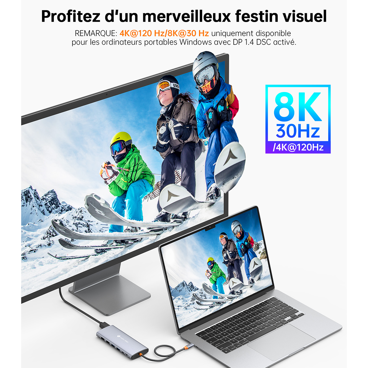 NOVOO 14-en-1 Docking Station Triple Moniteur, Hub USB C vers Dual HDMI, 8K Displayport, Ethernet RJ45, 100W PD, USB 3.0/2.0, SD/TF et Audio, Station d'accueil USB C pour MacBook HP Dell