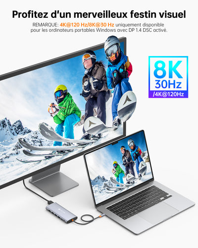 NOVOO 14-en-1 Docking Station Double Moniteur, Hub USB C vers Dual HDMI, Displayport, Ethernet RJ45, 100W PD, USB 3.0/2.0, SD/TF et Audio, Station d'accueil USB C pour MacBook HP Dell