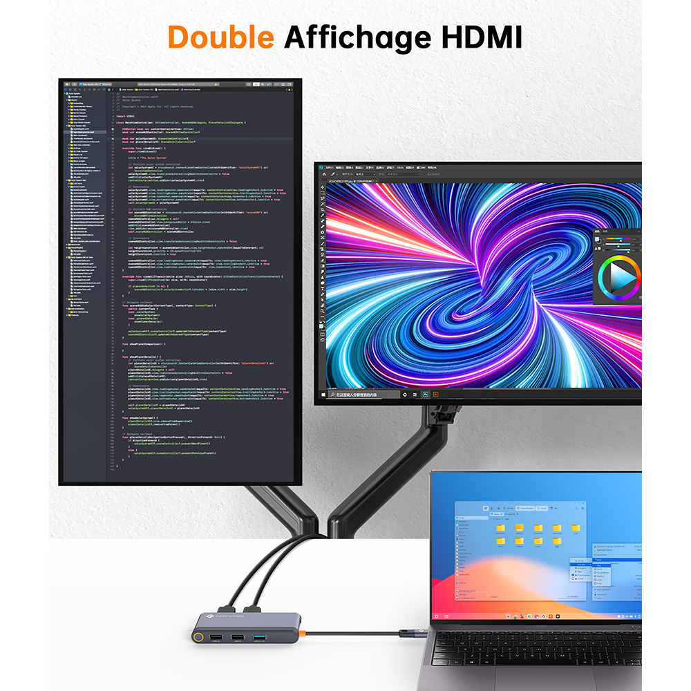 NOVOO RM6FPD Hub USB C Tripler Affichage 6 en 1 vers Dual HDMI, Stations d'accueil USB C Double Moniteur, 100W PD, 3 x USB, Dock USB-C pour Dell, HP, Lenovo, ASUS, Microsoft Visiter la boutique NOVOO