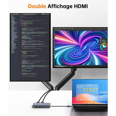 NOVOO RM6FPD Hub USB C Tripler Affichage 6 en 1 vers Dual HDMI, Stations d'accueil USB C Double Moniteur, 100W PD, 3 x USB, Dock USB-C pour Dell, HP, Lenovo, ASUS, Microsoft Visiter la boutique NOVOO