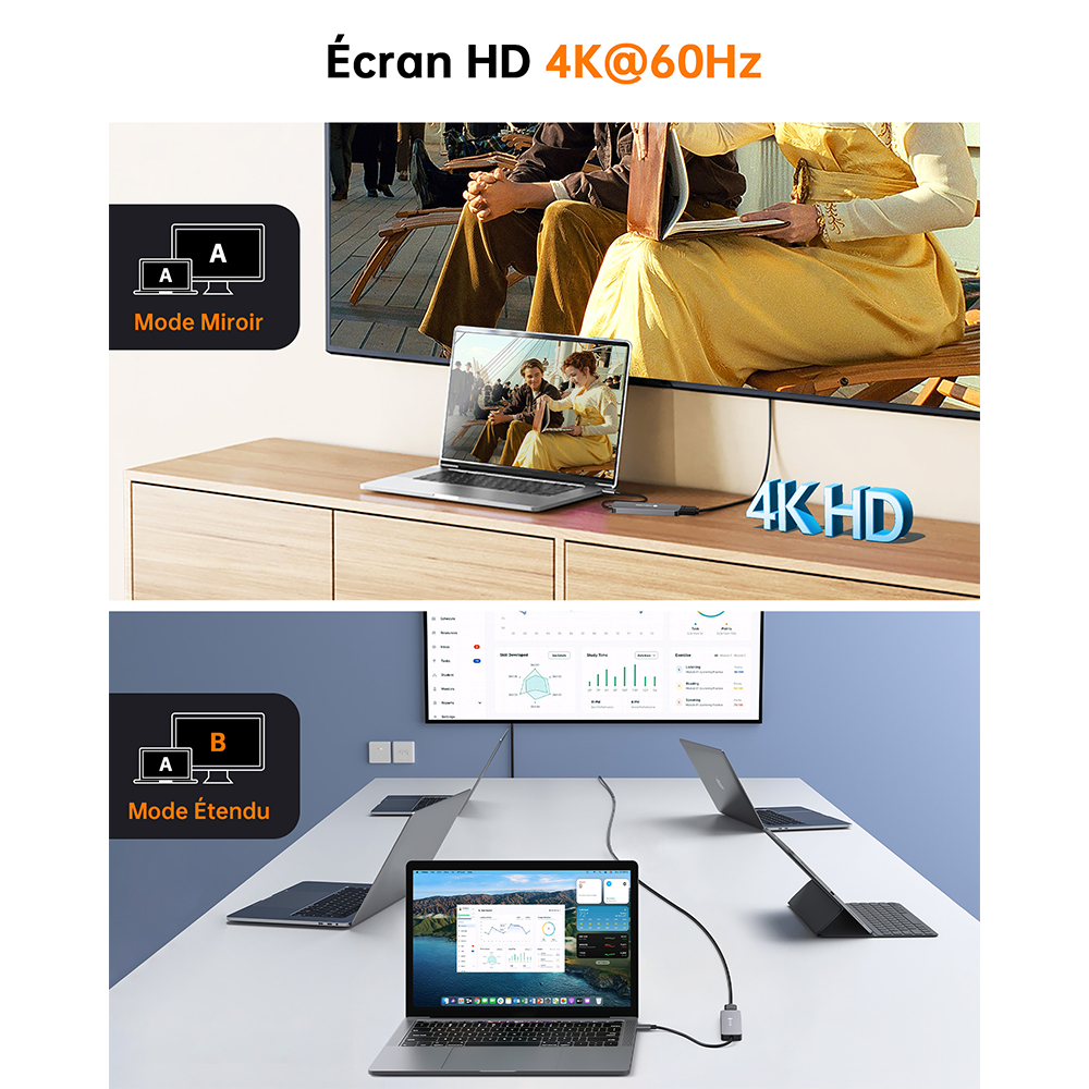 NOVOO R5 Hub USB-C 5 en 1 vers HDMI 4K@60Hz, Lecteur de Carte SD & Micro SD, 2 x USB 3.0, Adaptateur en Aluminium pour MacBook Pro, New MacBook, ChromeBook Pixel, Matebook PC Tablette Type-C