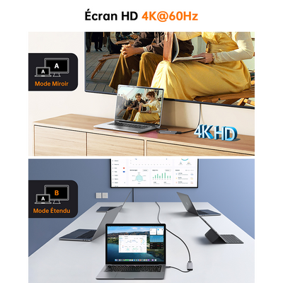 NOVOO R5 Hub USB-C 5 en 1 vers HDMI 4K@60Hz, Lecteur de Carte SD & Micro SD, 2 x USB 3.0, Adaptateur en Aluminium pour MacBook Pro, New MacBook, ChromeBook Pixel, Matebook PC Tablette Type-C