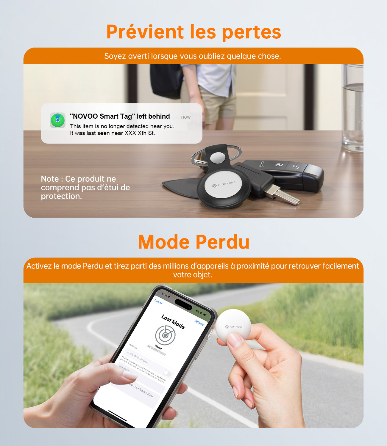 NOVOO Air Tag Lot de 4 Localisateurs de Clés Intelligents Compatibles avec Apple ou Google, Localisateurs d’Objets Bluetooth pour Valises/Portefeuilles/Clés/Sacs/Bagages, Batterie Remplaçable
