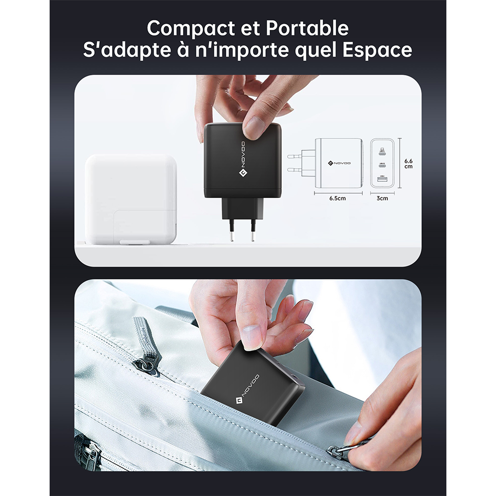 NOVOO Chargeur 120W USB C Rapide 3 Ports avec GaN Tech Compatible avec iPhone 15 Plus Pro Max 14 13 Pro 12 Galaxy S23 Ultra Plus S22 MacBook Pro Air M1 M2