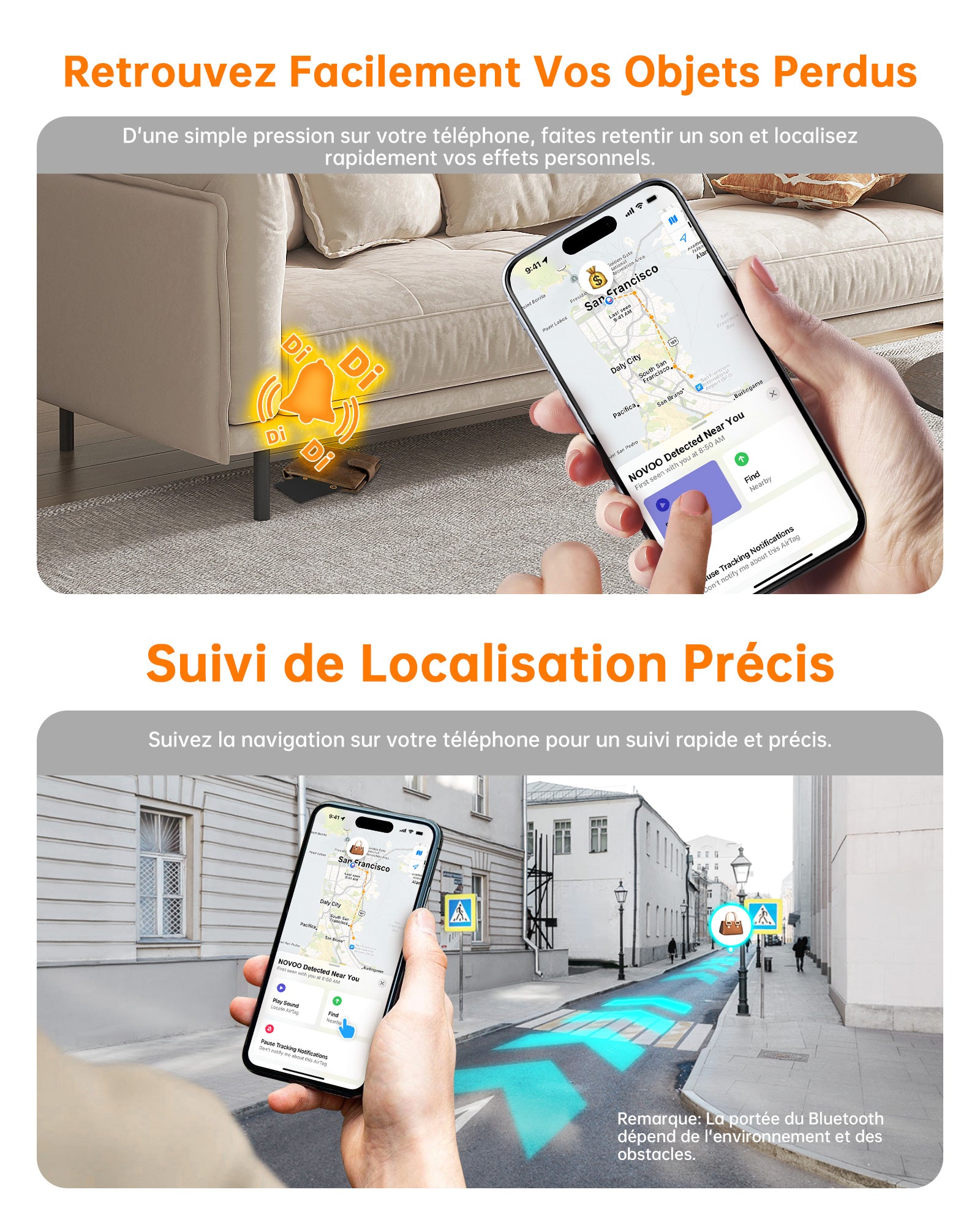 NOVOO Air Smart Tag Card Tracker Carte de suivi IP68 étanche Fonctionne avec Apple Find My (iOS uniquement), Bluetooth Item Finder Trieur d'objets