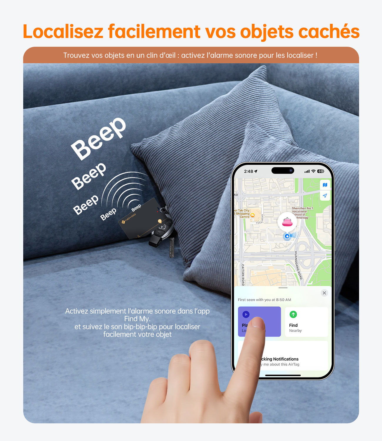 Carte Air Tag NOVOO — Traceur Bluetooth Rechargeable Sans Fil, Étanche IP68 pour Portefeuille & Bagages
