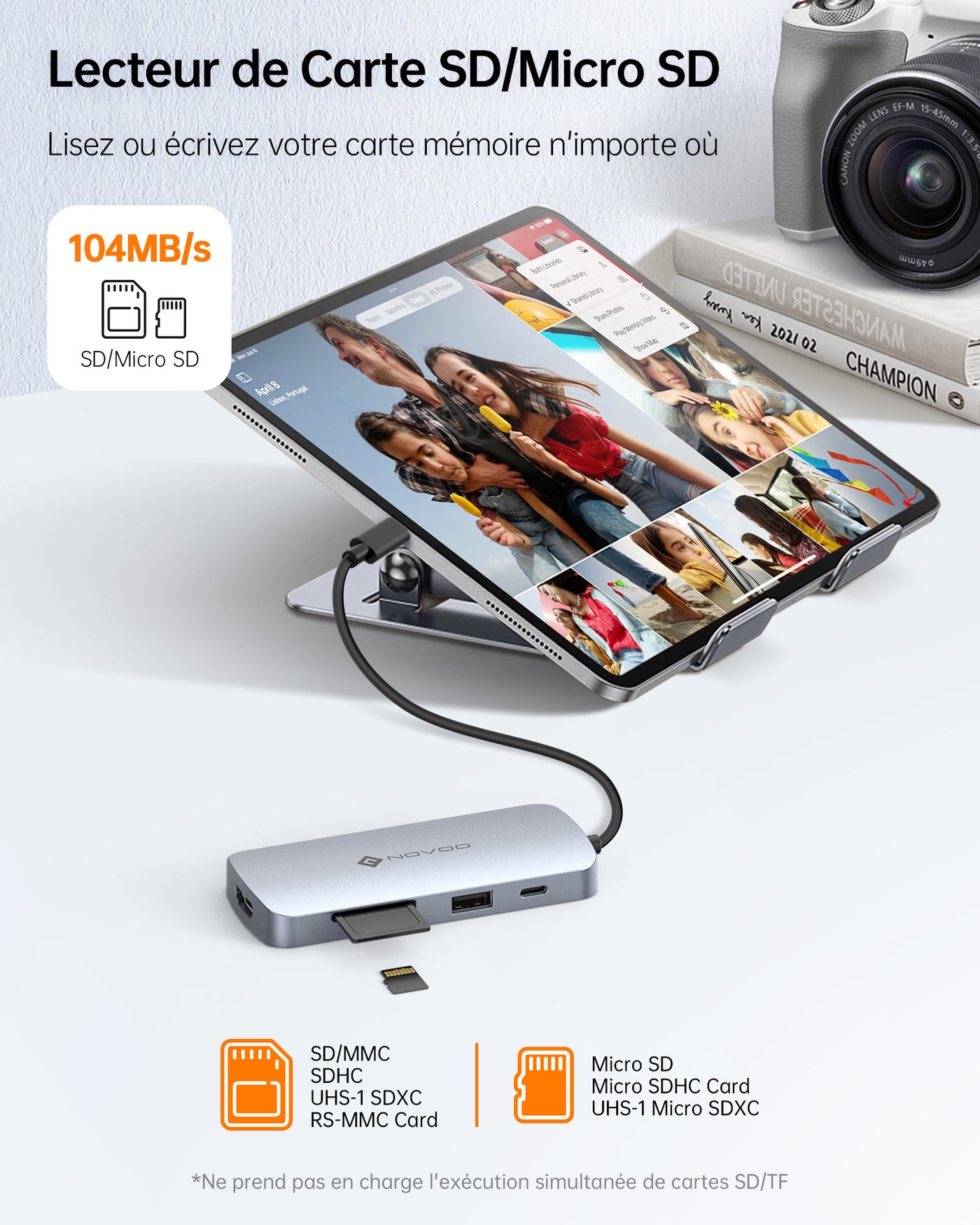 NOVOO R9C Hub USB C 9-en-1 Adaptateur USB vers HDMI 4K@60Hz, 5 Ports USB, 100W PD, SD/TF