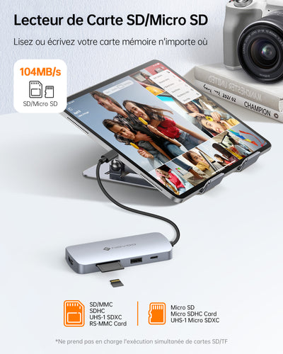 NOVOO R9C Hub USB C 9-en-1 Adaptateur USB vers HDMI 4K@60Hz, 5 Ports USB, 100W PD, SD/TF