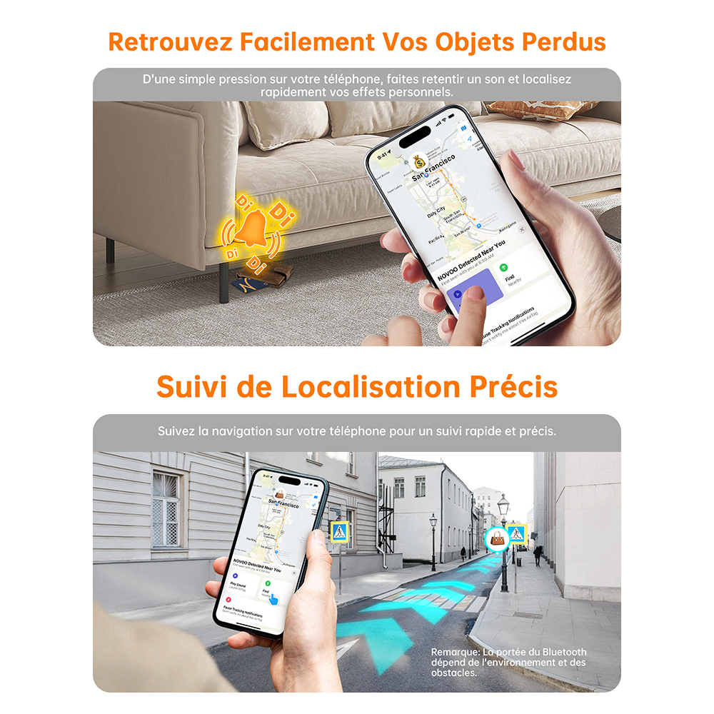 NOVOO Smart Air Tag Traceur Carte Bluetooth Localisateurs d’Objets Ultra-Fin Wallet Tracker Compatible avec Apple Localiser (iOS Uniquement) pour Portefeuille Clés Bagages Valise