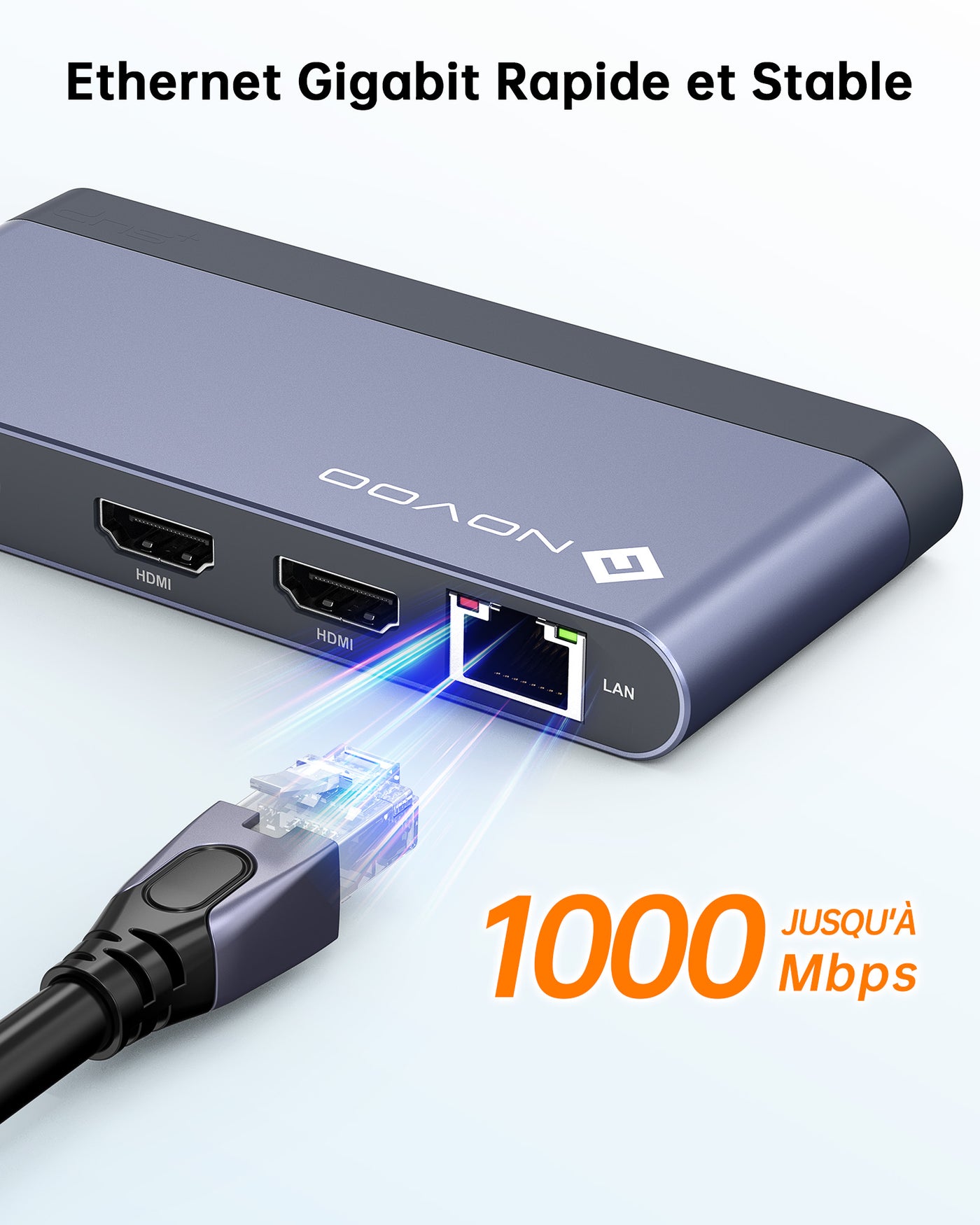 NOVOO 8-en-1 Docking Station USB C Hub, vers Dual HDMI 4K, Ethernet RJ45, USB 3.2, PD 100W, SD/TF Multiport Dock pour Macbook, Surface, HP, Dell, Lenovo
