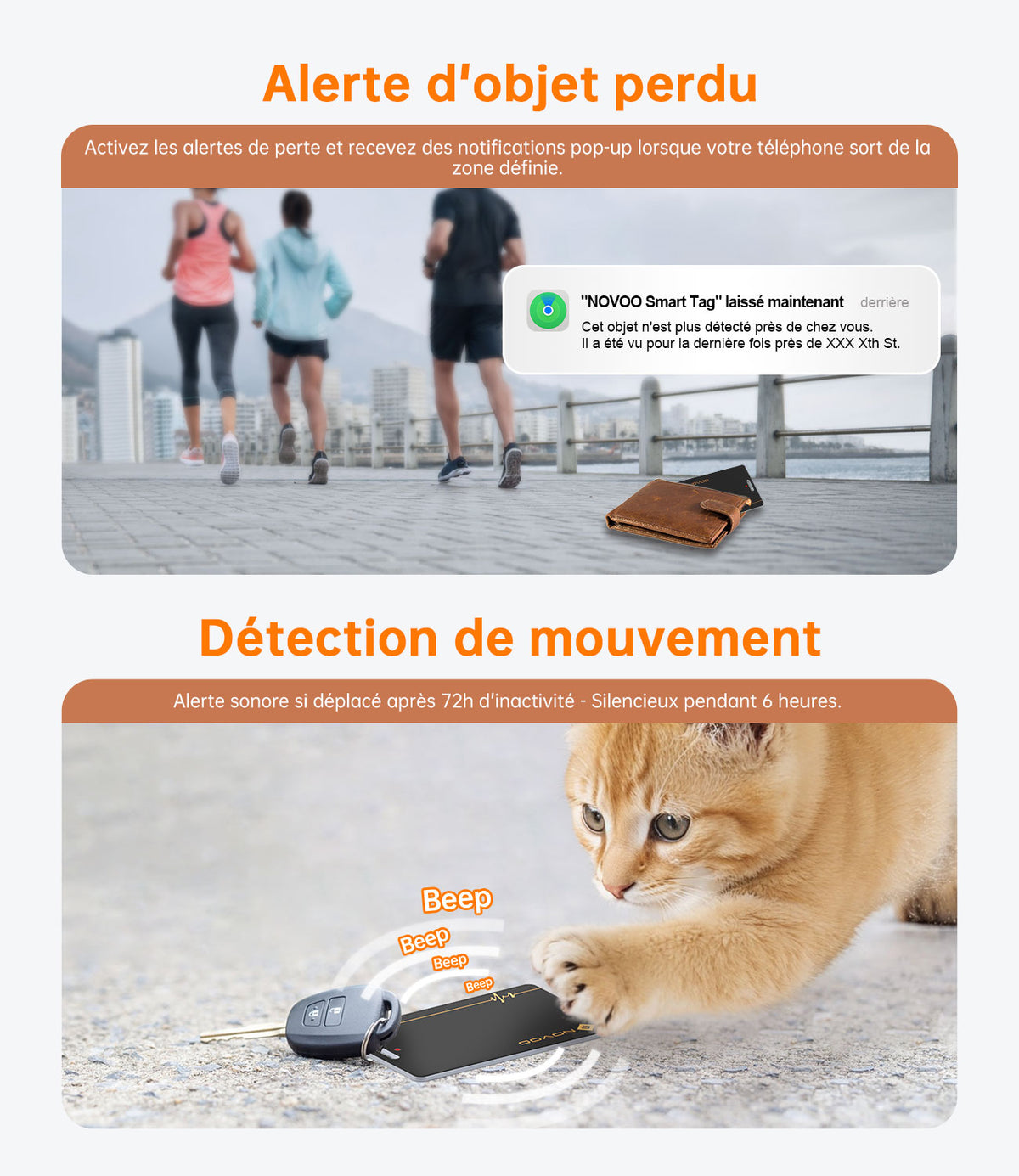 Carte Air Tag NOVOO — Traceur Bluetooth Rechargeable Sans Fil, Étanche IP68 pour Portefeuille & Bagages