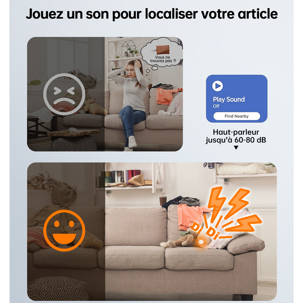 NOVOO Localisateur de clés intelligent Air Tag compatible avec Apple Où est ? APP(iOS) ou Google, Bluetooth KeyFinder Batterie remplaçable pour