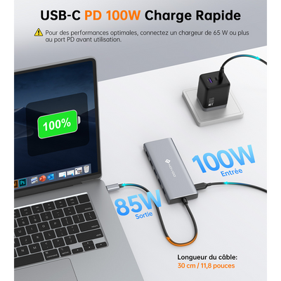 NOVOO RM12A Docking Station d'accueil USB C 12-en-1, Dual 4K HDMI, VGA, 5 USB Ports, 100W PD, Lecteur SD/TF, Compatible MacBook/Dell/HP/Surface