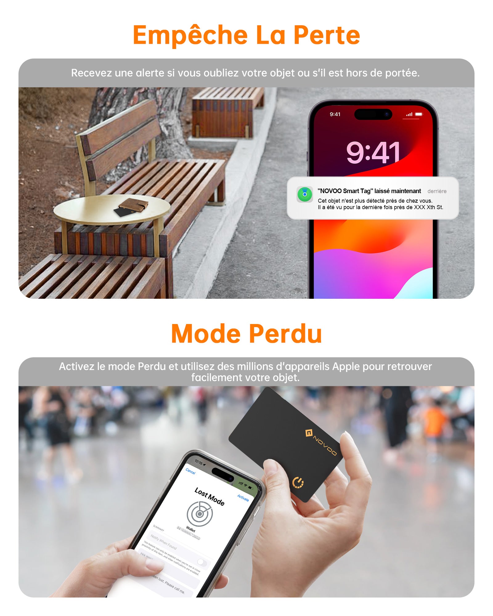 NOVOO Air Smart Tag Card Tracker Carte de suivi IP68 étanche Fonctionne avec Apple Find My (iOS uniquement), Bluetooth Item Finder Trieur d'objets