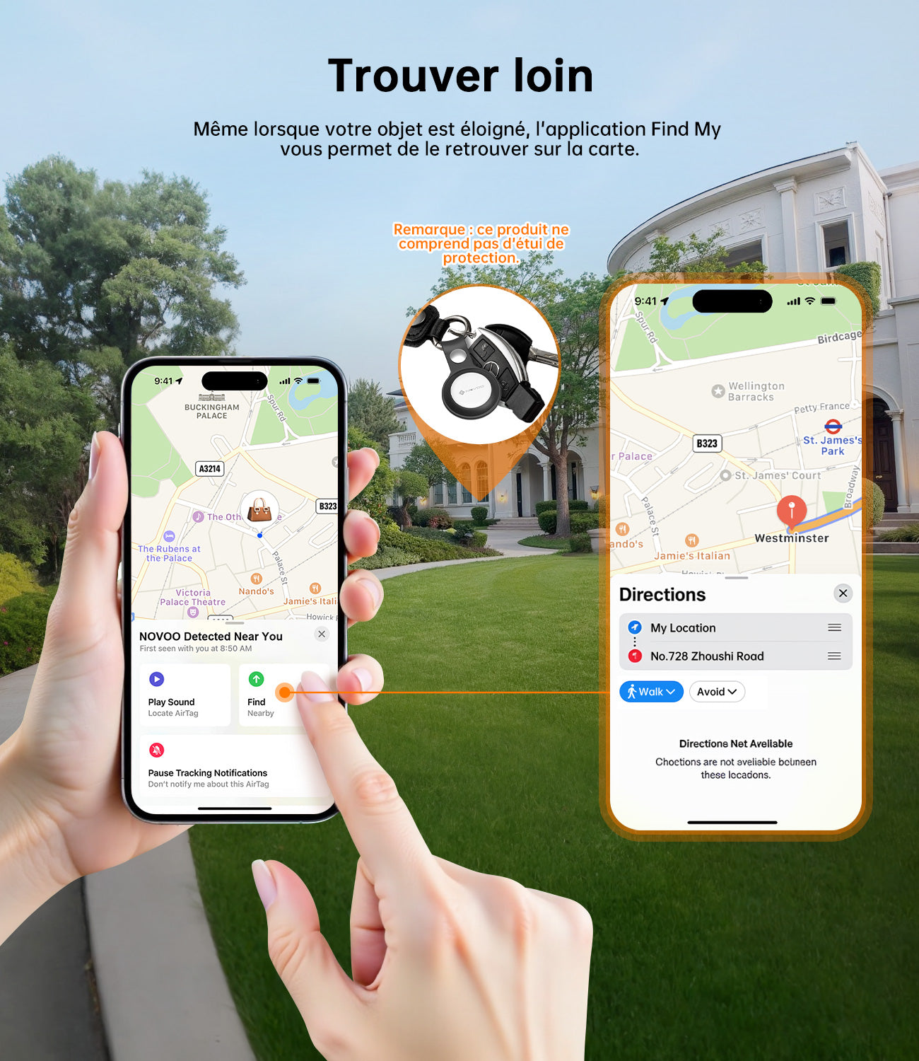 NOVOO Air Tag Lot de 4 Localisateurs de Clés Intelligents Compatibles avec Apple ou Google, Localisateurs d’Objets Bluetooth pour Valises/Portefeuilles/Clés/Sacs/Bagages, Batterie Remplaçable