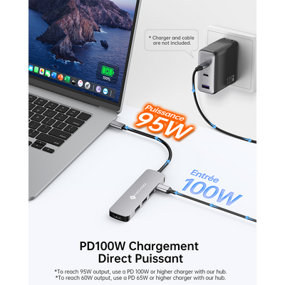 NOVOO R5PD Adaptateur USB C, 5-en-1 Hub USB C vers HDMI 4K@60Hz, 3 X USB 3.0, PD 100W USBC Hub pour Macbook Air Macbook Pro Surface Galaxy Lenovo Chromebook