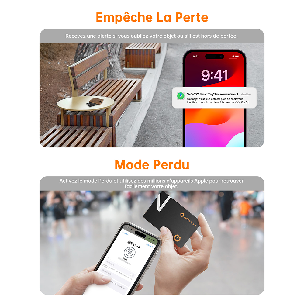 NOVOO Smart Air Tag Ultra-Fin Localisateur d'objets Localisation d'articles Tracker Carte Compatible avec Apple Find My (iOS only)