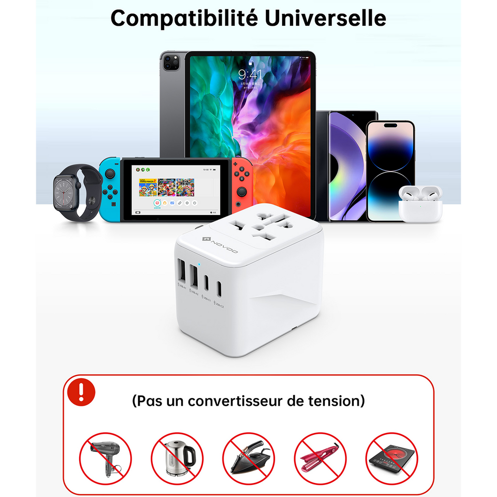 ✈️ NOVOO : L'Adaptateur Universel Indispensable pour vos Voyages !
