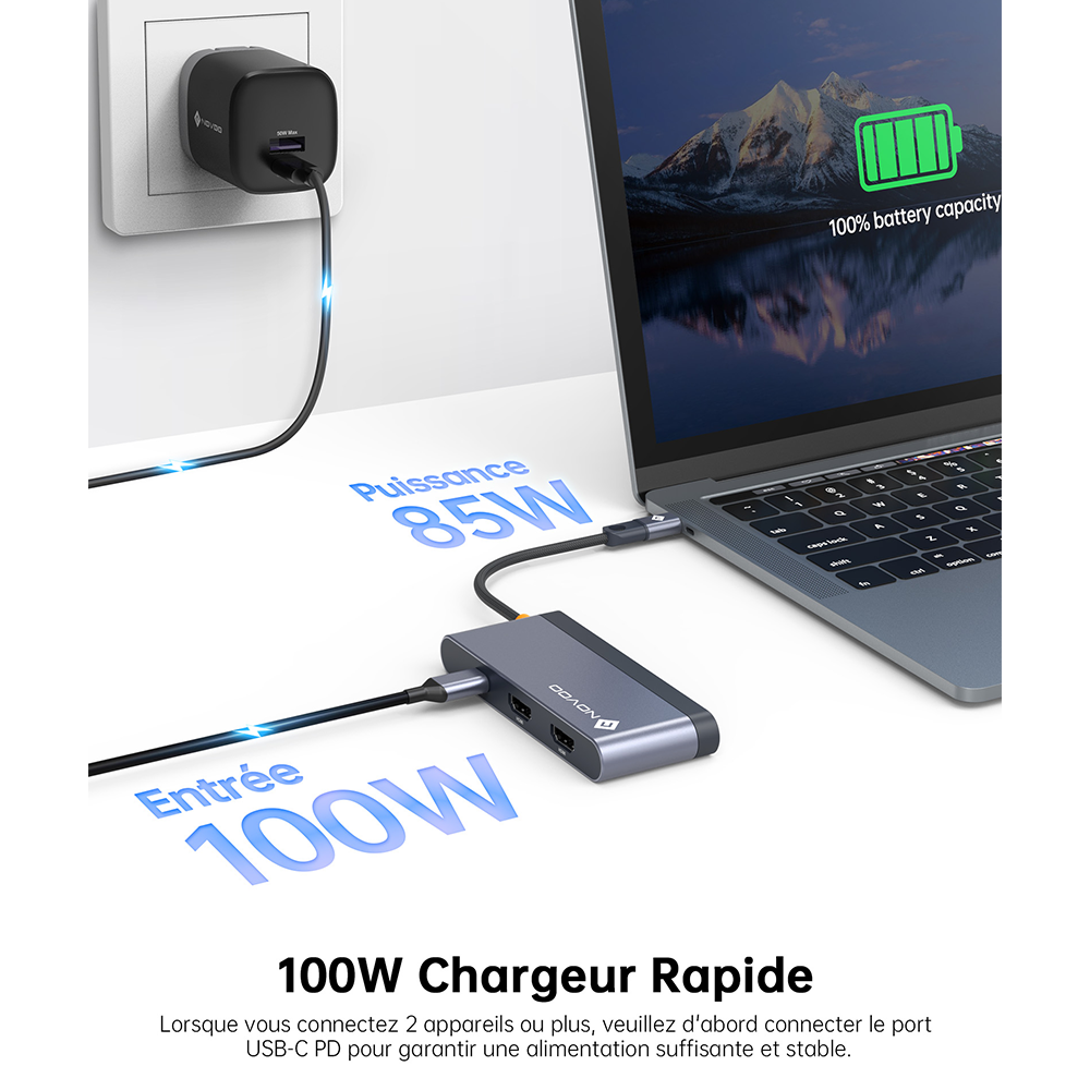 NOVOO RM6FPD Hub USB C Tripler Affichage 6 en 1 vers Dual HDMI, Stations d'accueil USB C Double Moniteur, 100W PD, 3 x USB, Dock USB-C pour Dell, HP, Lenovo, ASUS, Microsoft Visiter la boutique NOVOO