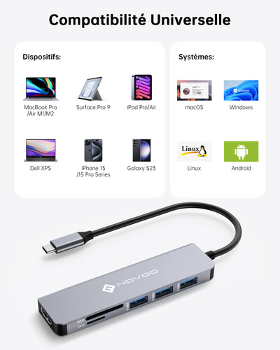 NOVOO 6 IN 1 TYPE C HUB ADAPTER DONGLE WITH 4K HDMI