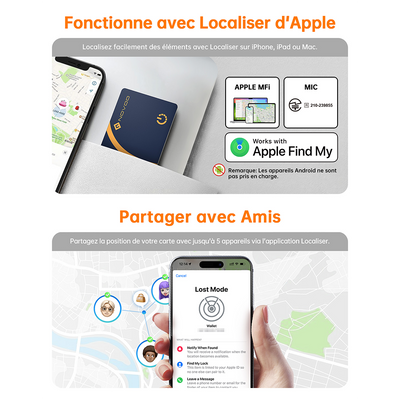 NOVOO Smart Air Tag Traceur Carte Bluetooth Localisateurs d’Objets Ultra-Fin Wallet Tracker Compatible avec Apple Localiser (iOS Uniquement) pour Portefeuille Clés Bagages Valise
