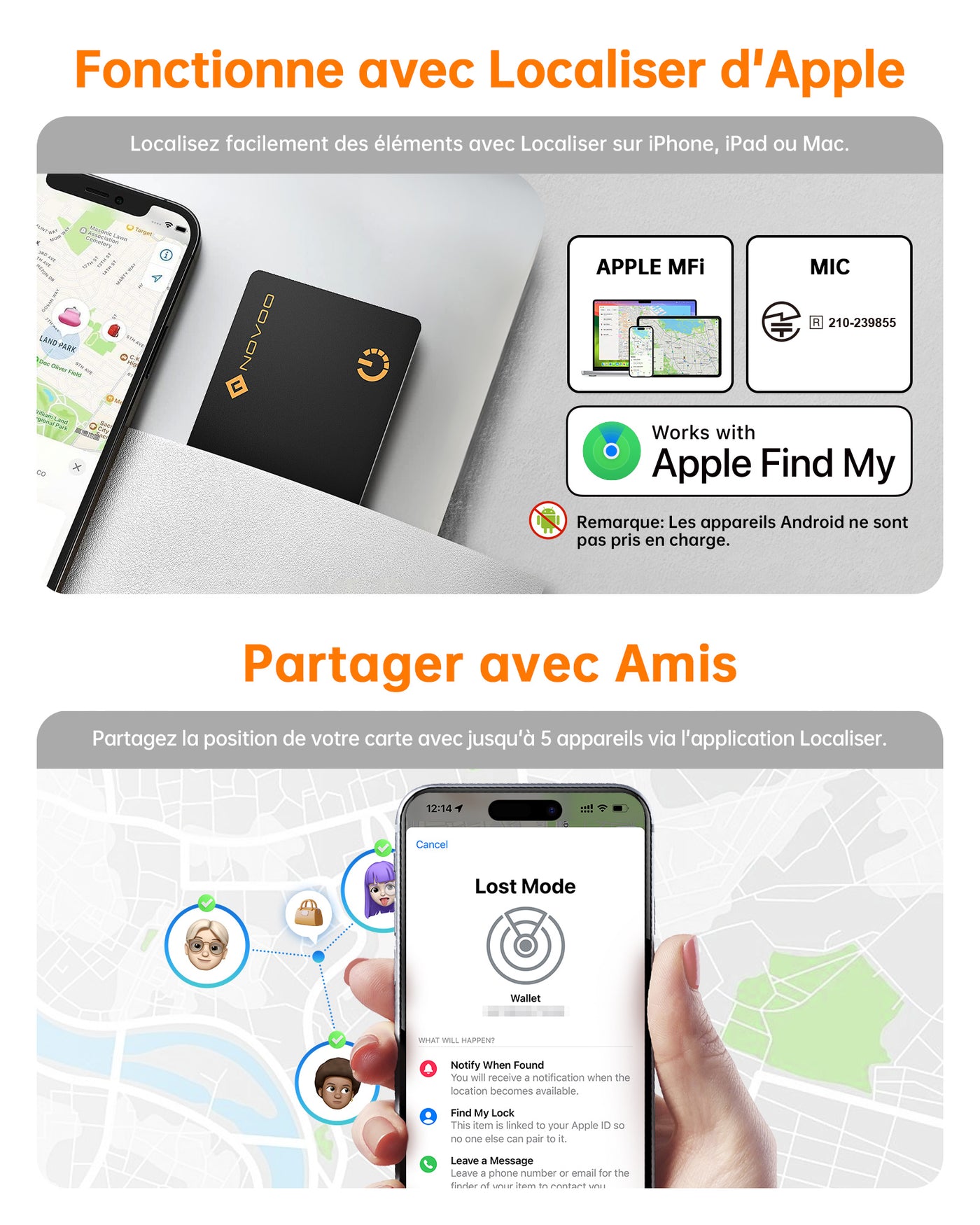 NOVOO Air Smart Tag Card Tracker Carte de suivi IP68 étanche Fonctionne avec Apple Find My (iOS uniquement), Bluetooth Item Finder Trieur d'objets