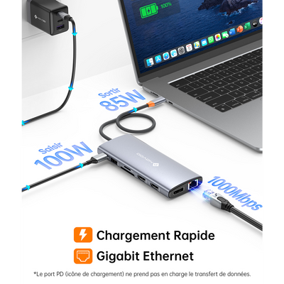 NOVOO 14-en-1 Docking Station Triple Moniteur, Hub USB C vers Dual HDMI, 8K Displayport, Ethernet RJ45, 100W PD, USB 3.0/2.0, SD/TF et Audio, Station d'accueil USB C pour MacBook HP Dell