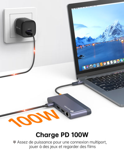 NOVOO 8-en-1 Docking Station USB C Hub, vers Dual HDMI 4K, Ethernet RJ45, USB 3.2, PD 100W, SD/TF Multiport Dock pour Macbook, Surface, HP, Dell, Lenovo
