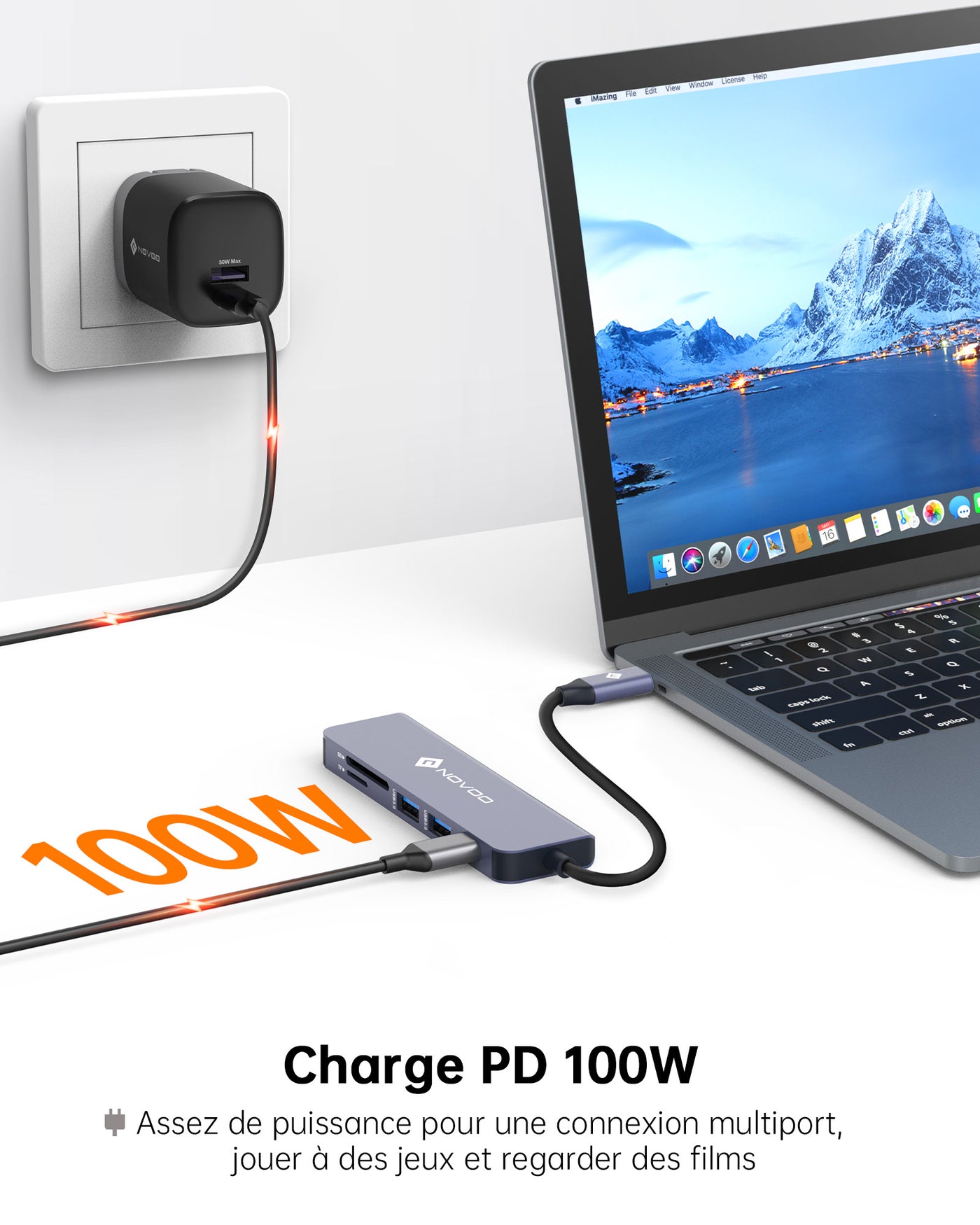 NOVOO Adaptateur USB C vers HDMI 4K, 6-en-1 Hub USB C HDMI, USB x2, PD 100W, Lecteur de Carte SD/TF, Multiport USB Hub pour MacBook Pro Air Chromebook Pixel Dell