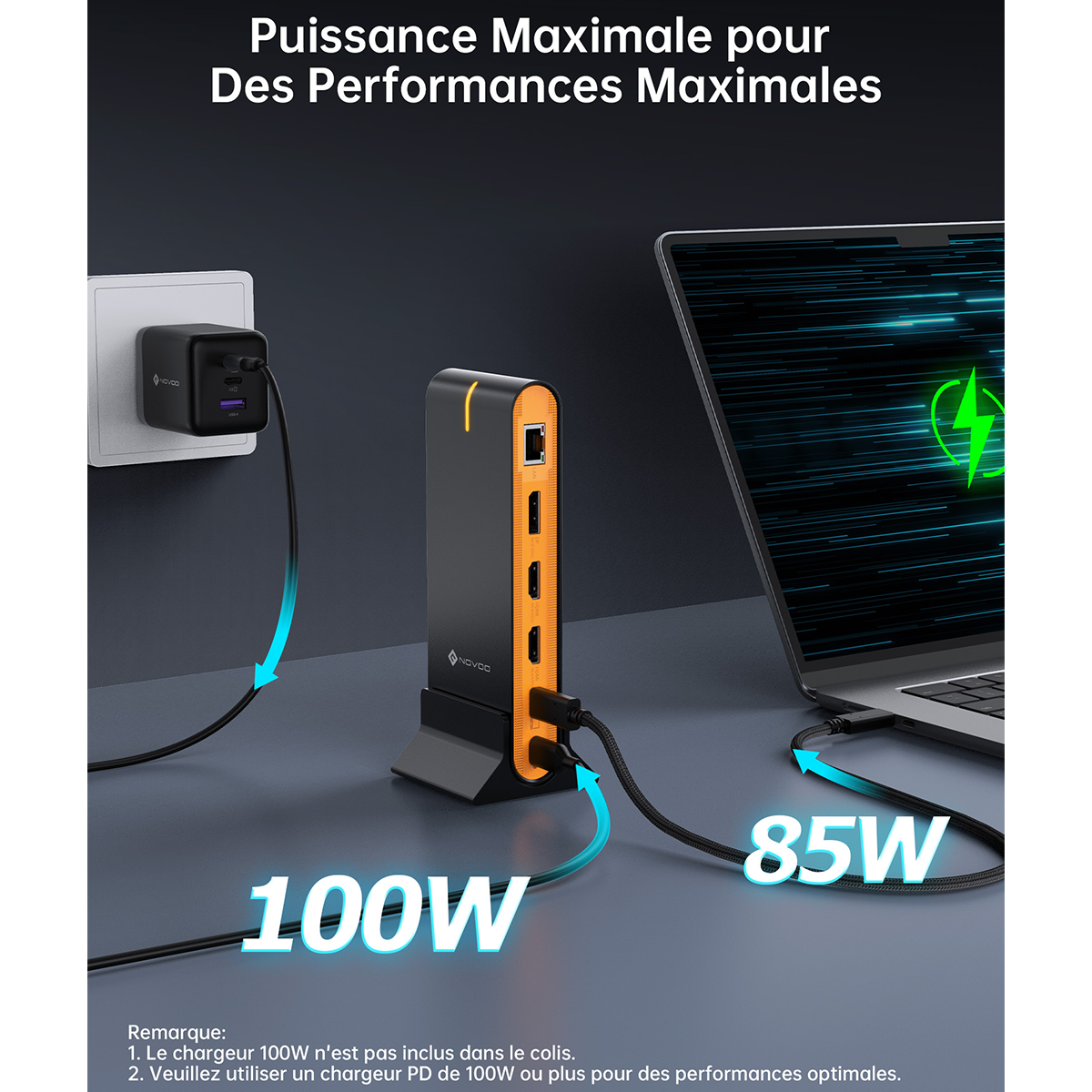 Station d’Accueil NOVOO 15-en-1 Hub USB-C — Triple Écran 8K/4K, Transfert 10Gbps, Ethernet Gigabit & PD 100W pour MacBook & PC