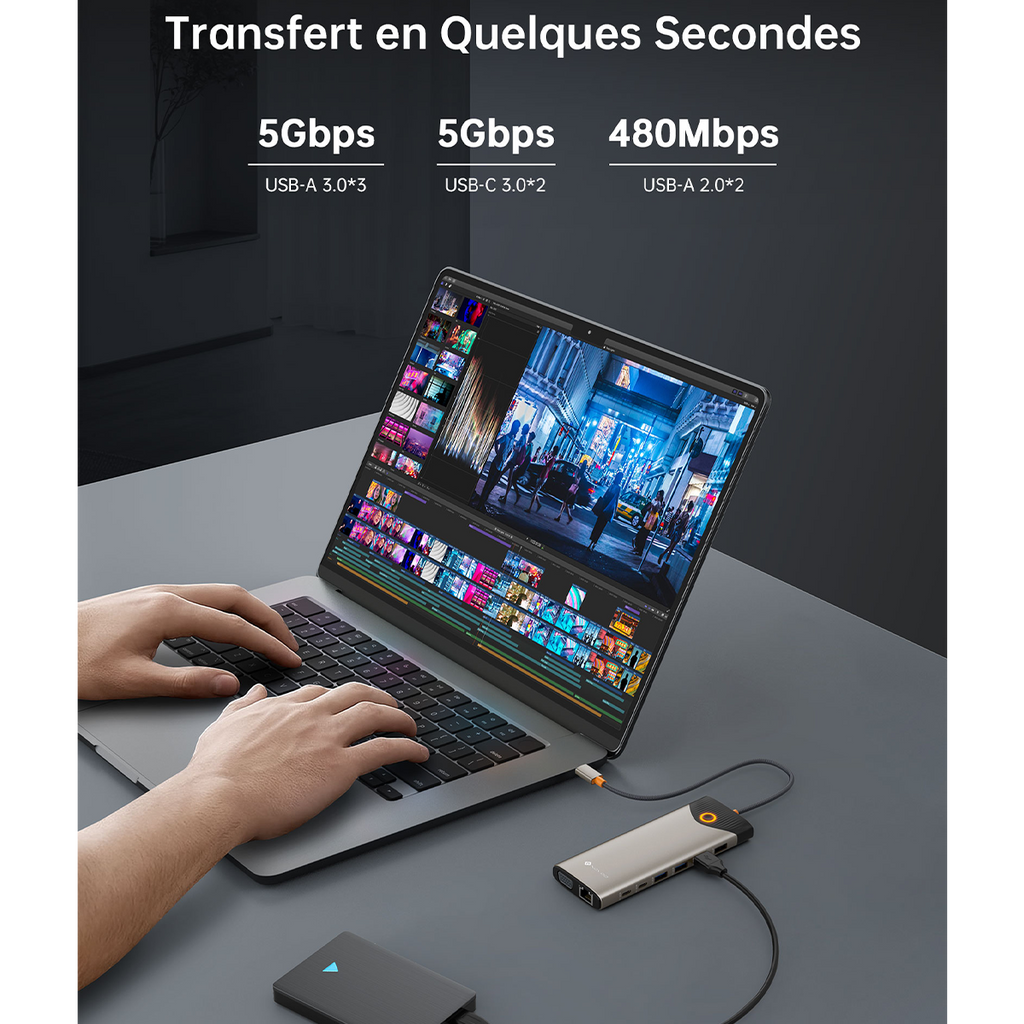 Station d'accueil USB-C Hub multiport 15-en-1 NOVOO - Triple Affichage 4K, Bouton de Confidentialité "Screen-Off" – Pour MacBook, Dell, HP, Lenovo