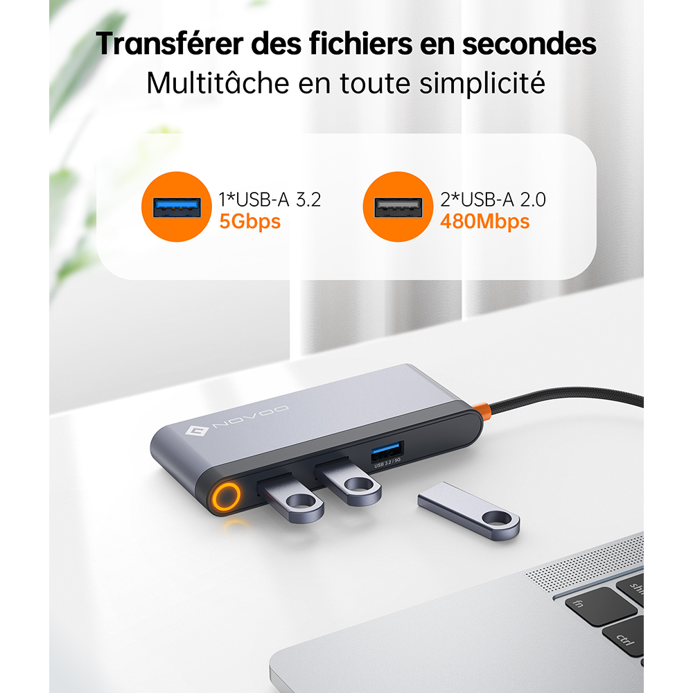 NOVOO RM6FPD Hub USB C Tripler Affichage 6 en 1 vers Dual HDMI, Stations d'accueil USB C Double Moniteur, 100W PD, 3 x USB, Dock USB-C pour Dell, HP, Lenovo, ASUS, Microsoft Visiter la boutique NOVOO