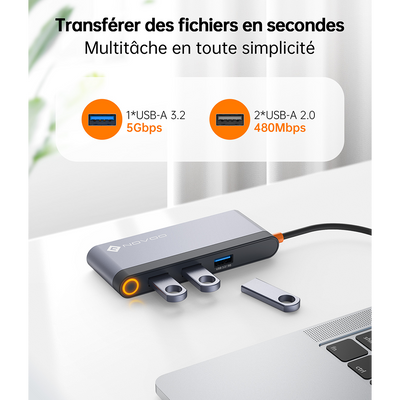 NOVOO RM6FPD Hub USB C Tripler Affichage 6 en 1 vers Dual HDMI, Stations d'accueil USB C Double Moniteur, 100W PD, 3 x USB, Dock USB-C pour Dell, HP, Lenovo, ASUS, Microsoft Visiter la boutique NOVOO