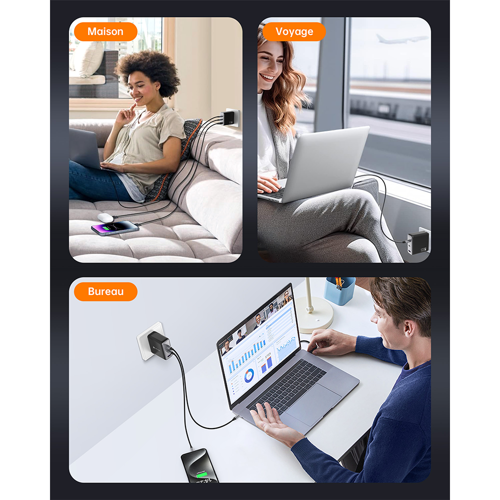 NOVOO Chargeur 120W USB C Rapide 3 Ports avec GaN Tech Compatible avec iPhone 15 Plus Pro Max 14 13 Pro 12 Galaxy S23 Ultra Plus S22 MacBook Pro Air M1 M2